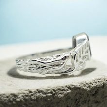 Load image into Gallery viewer, Art Nouveau Iolite Ring, Size 8, Sterling Silver, Water Sapphire, Blue Violet Gemstone, Connects to Angels, Viking's Compass