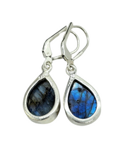 Load image into Gallery viewer, Blue Labradorite Earrings, Sterling Silver, Pear Shaped, Mystical Magical Gemstone, Companion through Change - GemzAustralia 