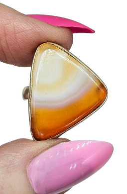 Botswana Agate Ring, Size 8.5, Sterling Silver, Orange & White banded Gemstone, The Stone of Change, Harmony Stone, Balance Gemstone