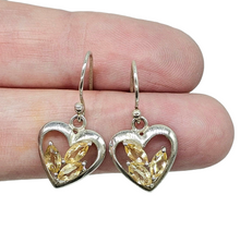 Load image into Gallery viewer, Citrine Heart Earrings, Sterling Silver, November Birthstone, Stone of Happiness, Wealth &amp; Success, Heart Jewellery
