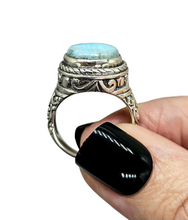 Load image into Gallery viewer, Vintage style Larimar Ring, Size 7.5, Sterling Silver, Round Shaped, Stone of Atlantis, Dolphin Stone, Water &amp; Fire Stone - GemzAustralia 