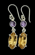 Load image into Gallery viewer, Citrine and Amethyst Earrings, Sterling Silver, November &amp; February Birthstones, Double Drops, Abundance Stone - GemzAustralia 