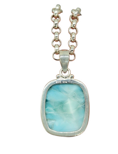 Rectangle Shaped Larimar Pendant, Dolphin Stone, Stone of Atlantis, Sterling Silver, Spiritual Gemstone, Fire & Water Elements, Volcanic Gem