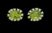 Load image into Gallery viewer, 4 Carat Peridot Stud Earrings, Sterling Silver, Oval faceted Halos, August Birthstone, Protection Gemstone, Visionary Crystal - GemzAustralia 