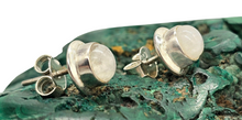Load image into Gallery viewer, Round Rainbow Moonstone Studs, June Birthstone, Sterling Silver, Goddess Stone, Protection Stone, Love Rock, Psychic Gem - GemzAustralia 