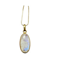 Load image into Gallery viewer, Rainbow Moonstone Pendant, Gold Plated Sterling Silver, Oval checkerboard Facet, Goddess Stone, Psychic Protection