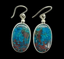 Load image into Gallery viewer, Statement Oval Chrysocolla Earrings, Sterling Silver, Rich Ocea Blue Gemstone, Communication Stone - GemzAustralia 