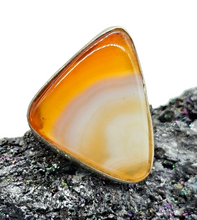 Load image into Gallery viewer, Botswana Agate Ring, Size 8.5, Sterling Silver, Orange &amp; White banded Gemstone, The Stone of Change, Harmony Stone, Balance Gemstone - GemzAustralia 