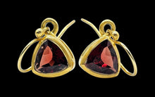 Load image into Gallery viewer, Garnet Trillion Earrings, Gold Plated Sterling Silver, January Birthstone, 7 carats, 2nd Anniversary