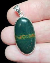 Load image into Gallery viewer, Bloodstone Pendant, Sterling Silver, Oval Shaped, Green Chalcedony with bright red Splatters, Heliotrope Gemstone