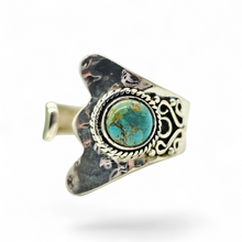 Load image into Gallery viewer, Blue Green Turquoise Ring, Adjustable, Sterling Silver, Round Shaped, Protection Stone, Love Stone, December Birthstone