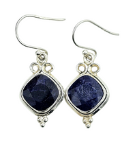 Load image into Gallery viewer, Australian Blue Sapphire Earrings, 10.5 carats, Sterling Silver, Diamond faceted, September Birthstone, Wisdom Stone, Love Stone