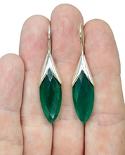 Load image into Gallery viewer, Green Onyx Earrings, Sterling Silver, Leaf Shape, Checkerboard Faceted, Meditation Stone - GemzAustralia 