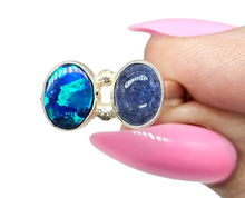 Load image into Gallery viewer, Australian Opal &amp; Blue Kyanite Ring, Size 8.5, Sterling Silver, Toi et Moi Design, Blue Green Opal