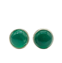 Load image into Gallery viewer, Green Chalcedony Studs, Round Cabochon stud Earrings, Sterling Silver, Chrysoprase Stud Earrings, Positive outlook Gem - GemzAustralia 