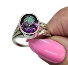 Load image into Gallery viewer, Mystic Topaz Ring, Size 8, Sterling Silver, Oval Shaped, Purple Green Gemstone, Fire Topaz, Rainbow Topaz, Alaskan Ice