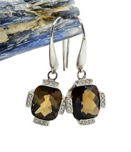 Load image into Gallery viewer, Checkerboard faceted Citrine Earrings, Sterling Silver, Rectangle Cushion Facet, Money Gemstone, November Birthstone
