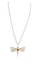 Load image into Gallery viewer, Dragonfly Pendant, Carnelian Gemstone, Sterling Silver, Meaning of Life Symbolism, Transformation, Artist's Stone, Two Tone