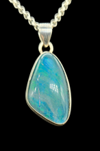 Load image into Gallery viewer, Australian Opal Pendant in Electric Blue, Turquoise &amp; Emerald Green, Sterling Silver, October Birthstone, Precious Gem, Pure Energy, Triplet - GemzAustralia 