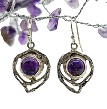 Load image into Gallery viewer, Purple Mojave Turquoise Earrings, Sterling Silver, Abstract Leaf Design, Goddess Gemstone, Protection Gemstone, Statement handcrafted