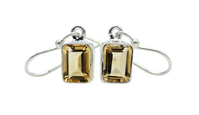 Load image into Gallery viewer, Emerald Faceted Citrine Earrings, Sterling Silver, November Birthstone, Rectangle Shaped - GemzAustralia 