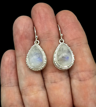 Load image into Gallery viewer, Rainbow Moonstone Earrings, Sterling Silver, Pear shaped, June Birthstone, Protection Stone, Love Rock - GemzAustralia 