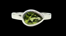 Load image into Gallery viewer, Peridot Ring, Size 8, Sterling Silver, August Birthstone, Side set Pear, Solitaire Ring, Destiny Stone, 16th Anniversary Gemstone - GemzAustralia 