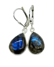 Load image into Gallery viewer, Blue Labradorite Earrings, Sterling Silver, Pear Shaped, Mystical Magical Gemstone, Companion through Change - GemzAustralia 