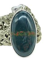 Load image into Gallery viewer, Bloodstone Pendant, Sterling Silver, Oval Shaped, Green Chalcedony with bright red Splatters, Heliotrope Gemstone