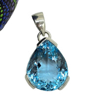 Load image into Gallery viewer, AAA+ Swiss Blue Topaz Pendant, 44 carats, Sterling Silver, Pear Faceted, December Birthstone, Bright Blue Gemstone - GemzAustralia 