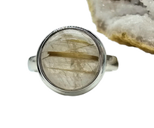 Load image into Gallery viewer, Golden Rutile Ring, Size 7.5, Rutilated Quartz, Sterling Silver, Round Cabachon, Angel Hair, Past Life Gemstone, Genuine - GemzAustralia 