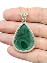 Load image into Gallery viewer, Massive 70 carat Malachite Pendant, Pear Shape, Sterling Silver, Rich Green Gemstone, Visionary Gem, Warns of Danger, Life Force Gemstone