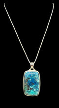 Load image into Gallery viewer, Rectangle Shattuckite Pendant, Sterling Silver, mix of Azurite, Chrysocolla &amp; Malachite Gemstones, Blue Green, Spirit Guide