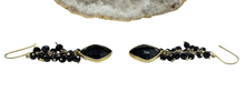 Load image into Gallery viewer, Genuine Black Onyx Earrings, Gold Plated Sterling Silver, Checkerboard Faceted, Beaded drops, Support Stone - GemzAustralia 
