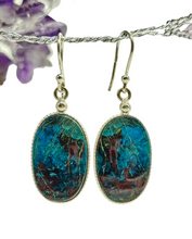 Load image into Gallery viewer, Statement Oval Chrysocolla Earrings, Sterling Silver, Rich Ocea Blue Gemstone, Communication Stone - GemzAustralia 