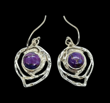 Load image into Gallery viewer, Purple Mojave Turquoise Earrings, Sterling Silver, Abstract Leaf Design, Goddess Gemstone, Protection Gemstone, Statement handcrafted
