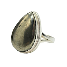 Load image into Gallery viewer, Pyrite in Magnetite Ring, Size 8.5, Sterling Silver, Pear Shaped, Apache Gold Gemstone, Confidence Stone