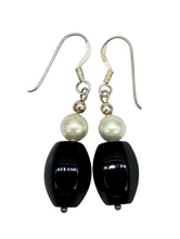 Load image into Gallery viewer, Black Onyx &amp; Pearl Earrings, Sterling Silver, Strength Stone, Provides Support, Grounding Stone, Wisdom Stone - GemzAustralia 