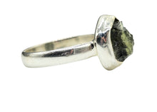 Load image into Gallery viewer, Rough Moldavite Ring, Size 8, Sterling Silver, Meteorite Stone, Forest green / Olive green Gem, Holy Grail Stone, Psychic