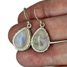 Load image into Gallery viewer, Rainbow Moonstone Earrings, Sterling Silver, Pear shaped, June Birthstone, Protection Stone, Love Rock - GemzAustralia 