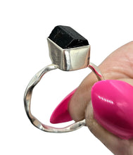Load image into Gallery viewer, Rough Black Tourmaline Ring, Size 9, Sterling Silver, October Birthstone, Schorl Gemstone, Grounding Stone, Good Luck Stone