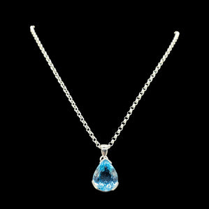 AAA+ Swiss Blue Topaz Pendant, 44 carats, Sterling Silver, Pear Faceted, December Birthstone, Bright Blue Gemstone - GemzAustralia 