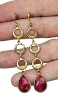 Load image into Gallery viewer, Cascading Circle Ruby Earrings, 14k Gold Plated Sterling Silver, July Birthstone, Strength, Willpower, Energy, 16 carats