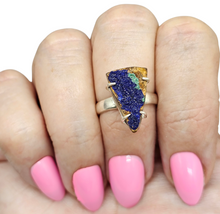 Load image into Gallery viewer, Raw Azurite Ring, size N, Sterling Silver, Triangle Shape, Rough Gemstone, Enhances Creativity