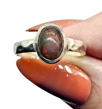 Load image into Gallery viewer, Solid Australian Black Opal Ring, Size 6, Sterling Silver, Oval Shaped, October Birthstone, Aura Gemstone, Psychic Stone, Genuine