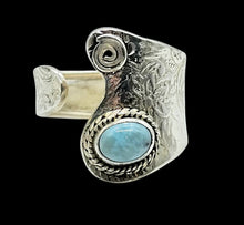 Load image into Gallery viewer, Floral engraved Larimar Ring, Adjustable, Sterling Silver, Stone of Atlantis, Dolphin Stone, Water &amp; Fire Stone
