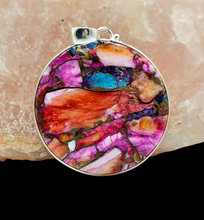 Load image into Gallery viewer, Round Shaped Oyster Turquoise &amp; Pink Opal Pendant