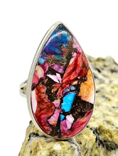 Load image into Gallery viewer, Oyster Turquoise with Pink Opal Ring, Size 9.75, Pear Shaped, Sterling Silver, Love Stone, Heart Chakra, Courage Stone