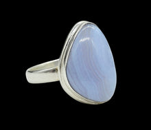 Load image into Gallery viewer, Blue Lace Agate Ring, Size 8, Sterling Silver, Communication &amp; Confidence Stone, Protection Stone, Gemini and Pisces stone