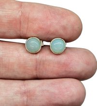 Load image into Gallery viewer, Blue Chalcedony Studs, Round Cabochon stud Earrings, Sterling Silver, Ethereal soft Blue Translucence, Creative Stone - GemzAustralia 
